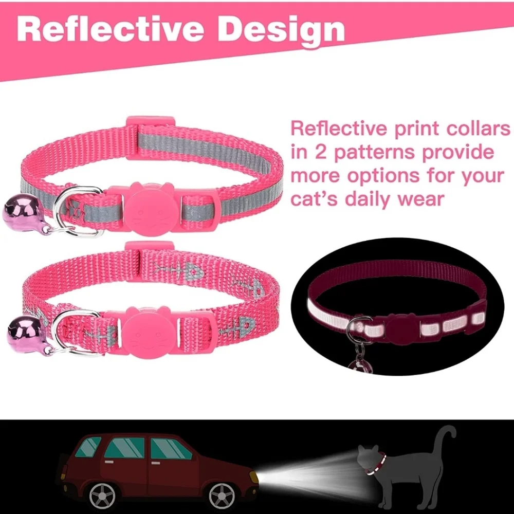 Reflective Cat Collar with Silicone Waterproof Airtag Holder 2 Pack